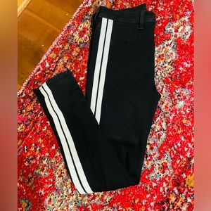 Rag and bone black high rise skinny leg jean with white stripe down sides